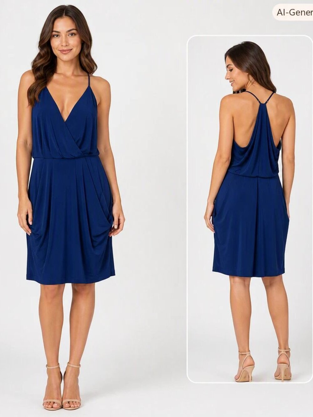 BCBG Navy Draped Open Back Dress M NWT Quiet Luxury Cocktail Wedding Guest
